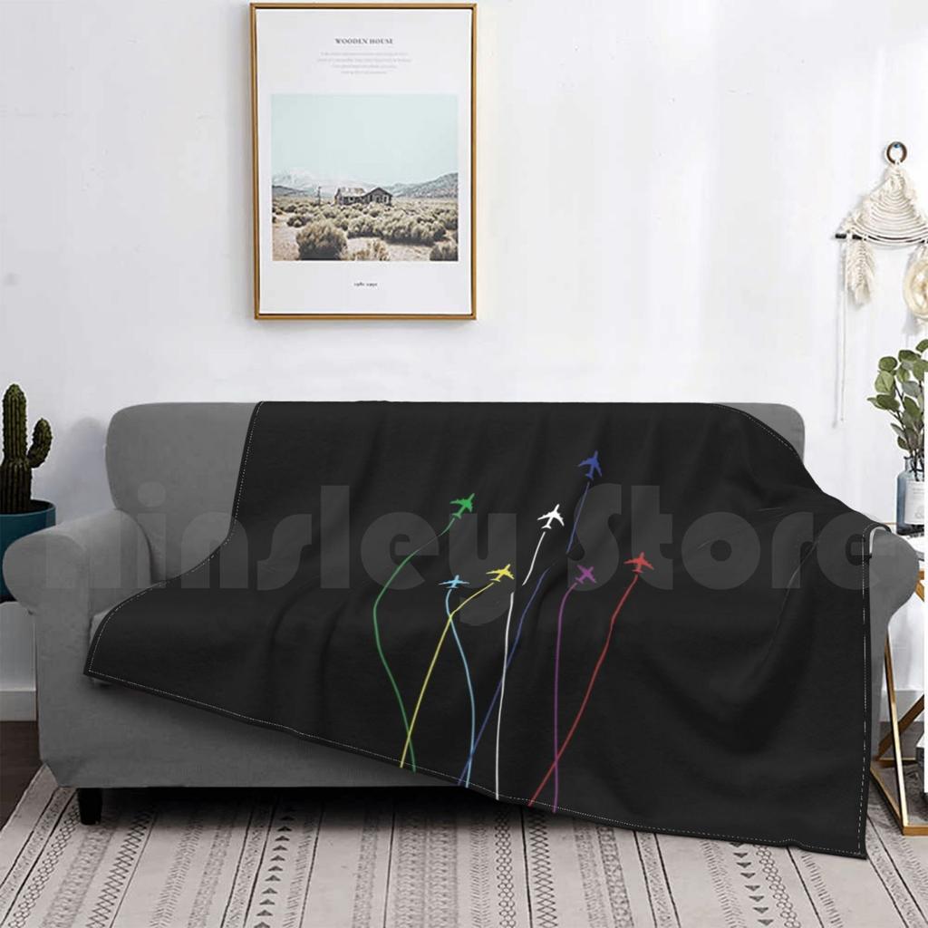 Rainbow Airplanes Flying On Eachother Blanket For Sofa Bed Travel Aviation Pilot Airplane Plane Flying