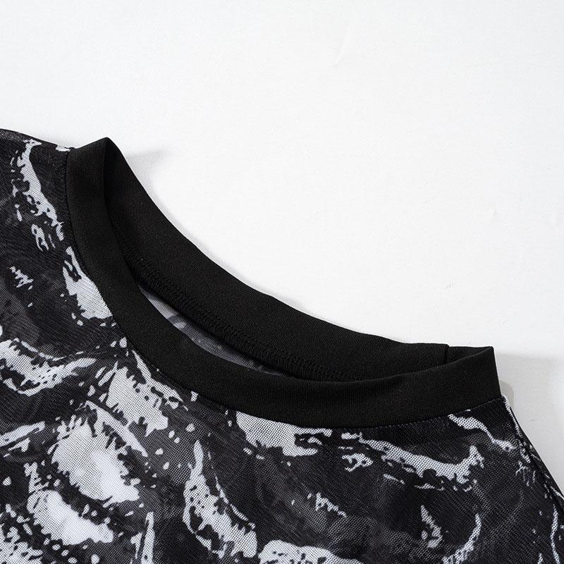 Gothic Punk Tričko 2000s Dámské Vzor kostry Kulatý výstřih Dlouhý rukáv Crop top Černé Dark Academia Oblečení y2k Trička Streetwear