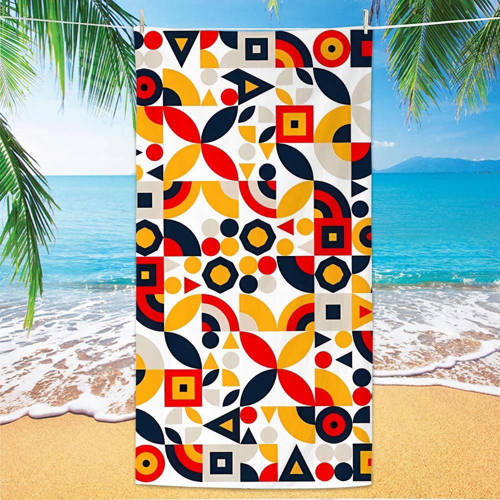 Abstract Geometric Pattern Polyester Beach Towel Bauhaus Style Quick Dry Sand Free Bath Towel for Summer Pool Travel Vacation