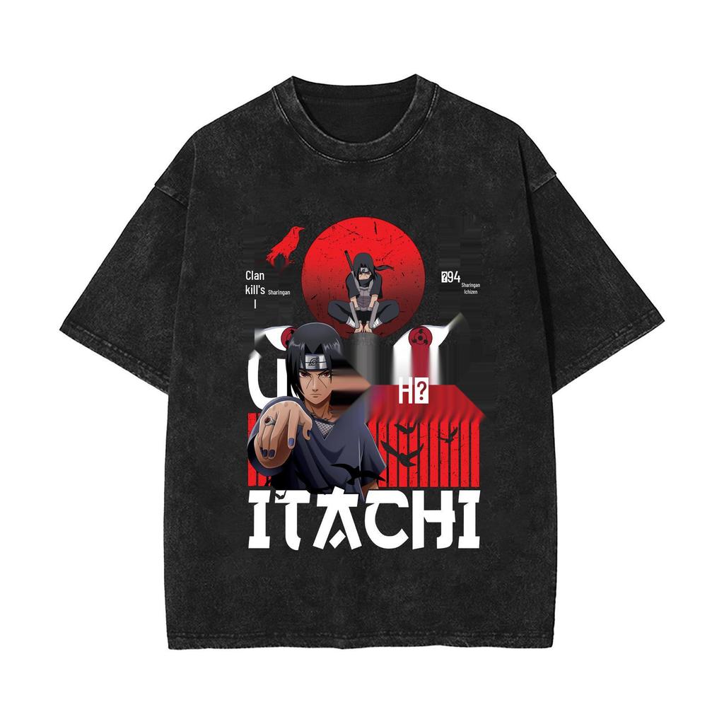 Naruto & Sasuke Vintage Washed Short Sleeve T-shirt - American High Street Style