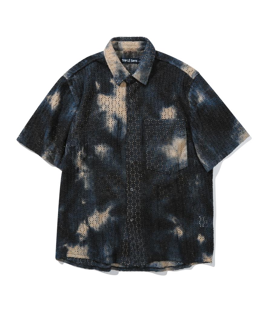 TRIP LE SENS Tie-Dye Crochet Half Shirt_Navy