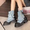 British style platform women's Martin boots autumn and winter splicing cowboy boots niche with skirt thick heel short boots