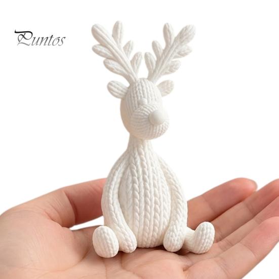 Miniature Deer Figurines for Desktop 3D Printed Minimalist Sculpture, Knit Texture Animal Desk Small Holiday Collectibles Display Ornament, Cute Home