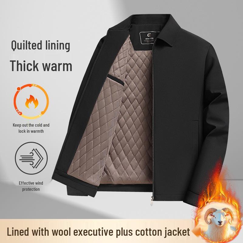 

Men s Plus Size Padded Lapel Jacket for Autumn and Winter - Dad Style, Middle-Aged & Elderly Thick Warm Outerwear 185/2XL
