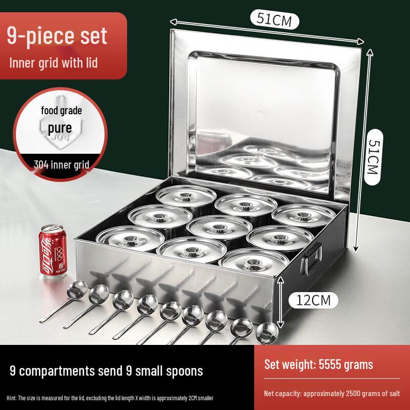 SaJiao 304 Stainless Steel 9-Compartment Seasoning Box