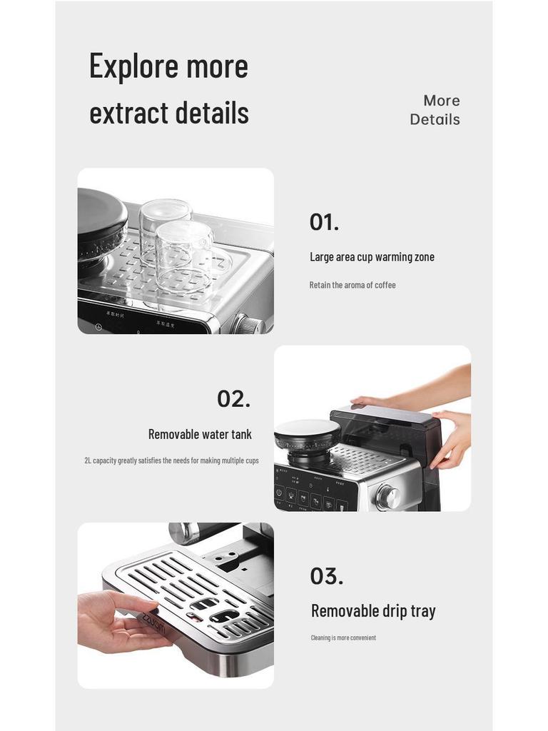 American Fully Automatic Touchscreen Coffee Machine with Built-in Grinder and Steam Milk Frother for Home and Office