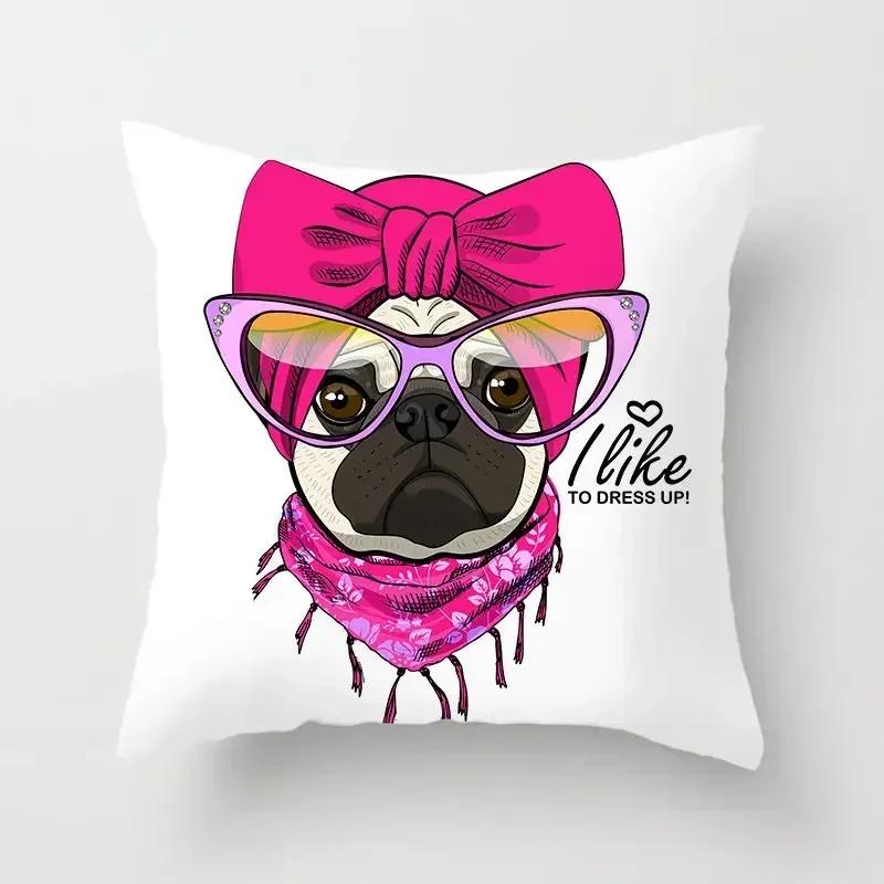 Cute Pug Bulldog Sofa Decorative Cushion Covers Pillowcase For Living Room Personalized Polyester Pillow Case 45*45 Home Decor