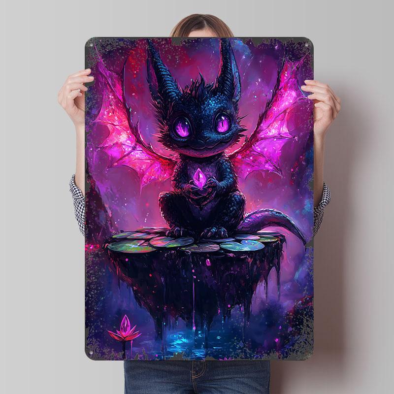 

Cute Dragon With Crystal Tinplate Poster Customized Wall Art Vintage Retro Metal Signs for Office Decoration Room Coffee Bar 20x30cm（7.8x11.8inch）