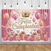 Happy Theme Background In Spanish, Party Decoration with Colored Globes, Background Banner, Gift for Children, Photo Session