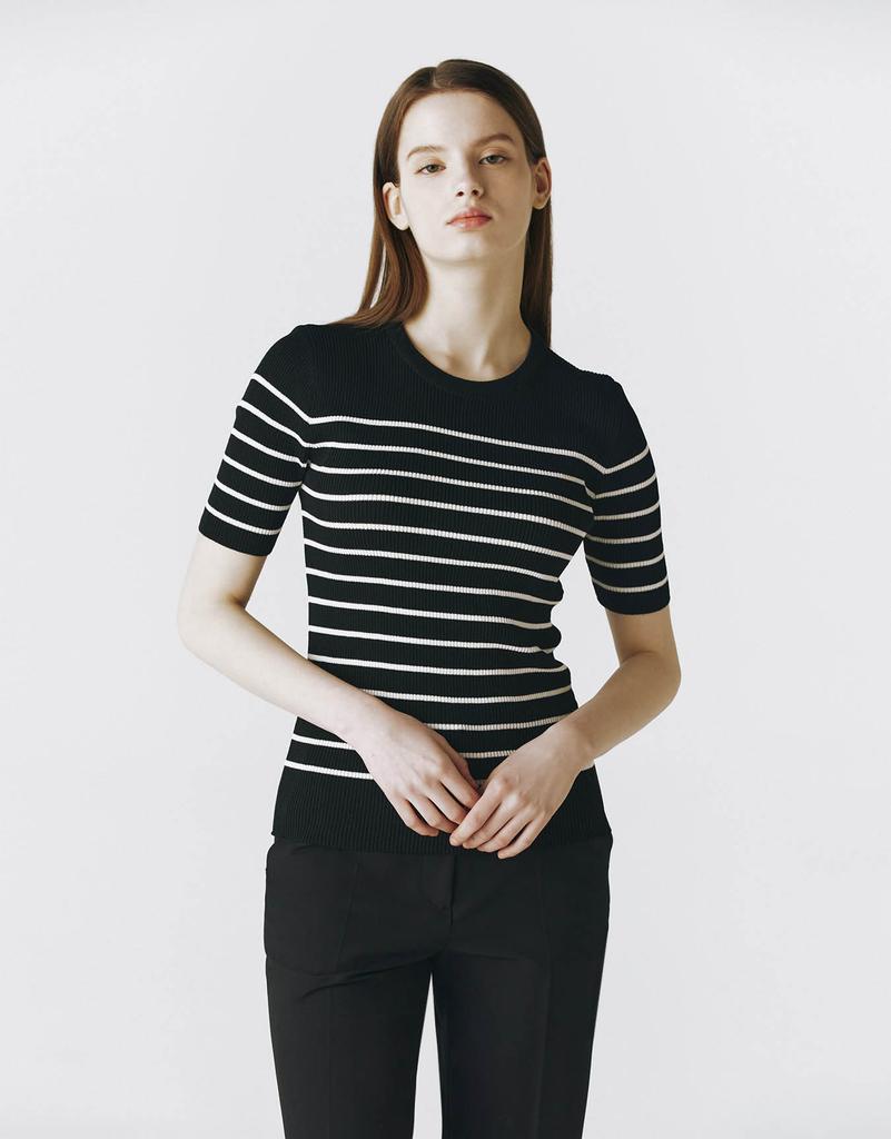 GIORDANO Striped Ribbed Short Sleeve Knit (12Gg) 354516 [4Color]