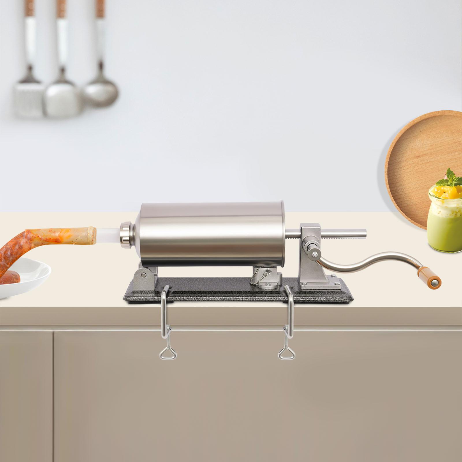 

4L Sausage Stuffer Machine - Horizontal Manual Meat Filler, Stainless Steel Sausage Maker with 8 Stuffing Tubes (1.6-2.9cm) срібний