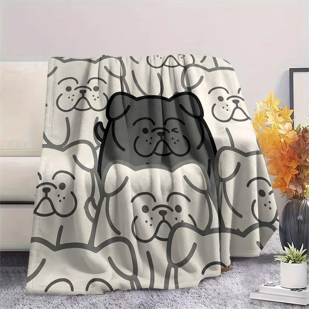 1Pc Bulldog Print Flannel Blanket, High quality Comfortable for All Seasons, Home Decor, Warmth and Comfort, Perfect for Christmas Gifts