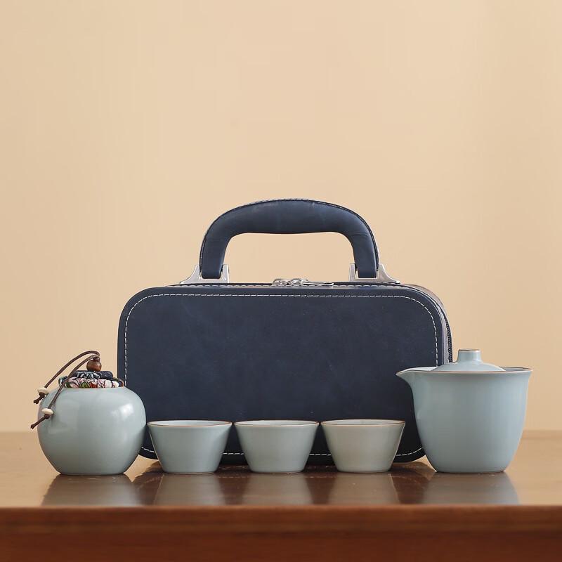 Sky Blue Ceramic Gaiwan Travel Tea Set