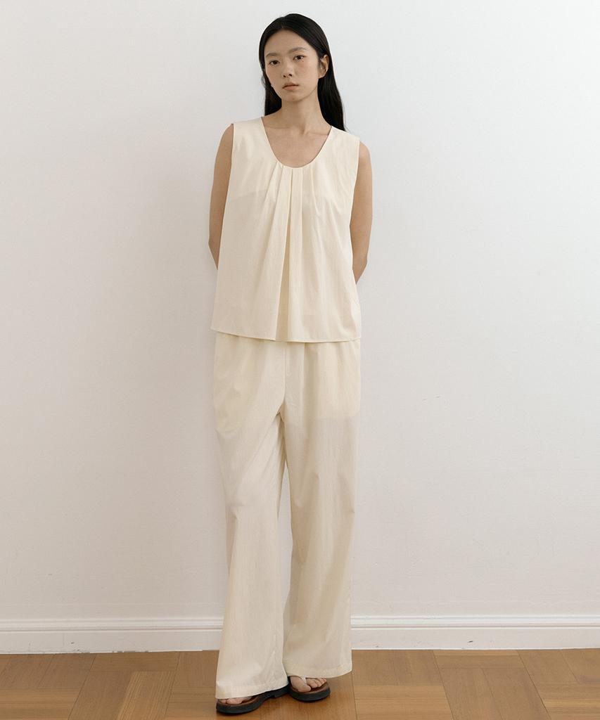 Lingseoul Relaxed Rayon Banding Pants-Cream