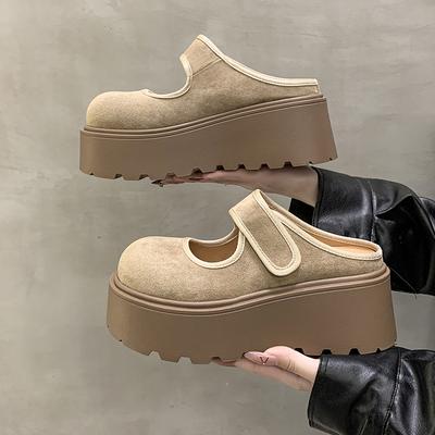 Mode Frühling Neu Hacken Damenmode Runde Zehenpartie Flacher Ausschnitt Linie mit Wasserdichtem Plateau Abriebfeste Einzelne Schuhe