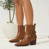 Supply Autumn and Winter Fashion High Heel Belt Buckle Large Size Pointed Thick Heel Western  Boots