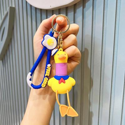 Exquisite Workmanship Keychain Cute Duck Design Keychain with Telescopic Lanyard Cartoon Charm Keyring for Backpack for Kids