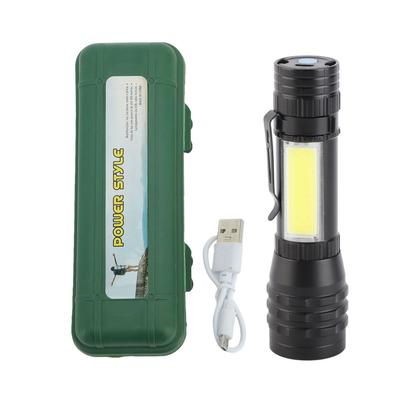 Wiederaufladbare Taschenlampe 4 Modi Hohe Helligkeit Metall-Taschenlampe mit COB-Seitenlicht für Outdoor