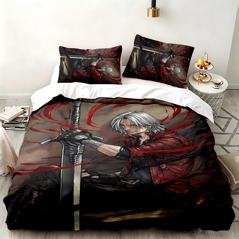 Devil May Cry 3-teiliges Set Perfekt für Schlafzimmergebrauch Bequemes Bettwäsche-Set enthält einen Bettbezug und zwei Kissenbezüge Ideales Geburtstags- oder Weihnachtsgeschenk
