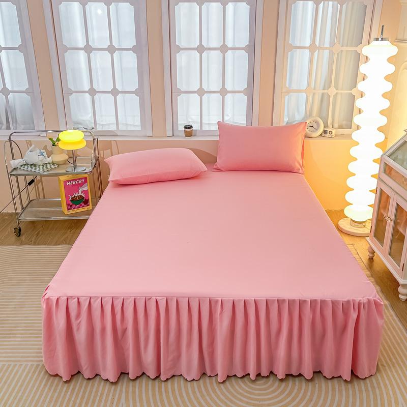 Bed Skirt with Pillowcase Solid Color Bed Cover Soft Bedspread Elastic Mattress Protector Ruffles Bed Linen Falda De Cama