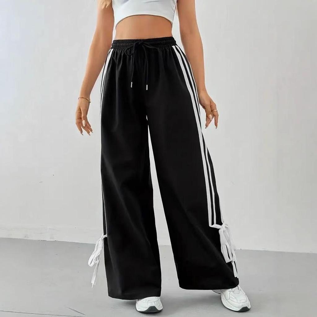 Dammode Europeisk och Amerikansk Stil Kontrastfärg Hög Midja Vida Ben Byxor - Vår/Sommar 2025 Kollektion