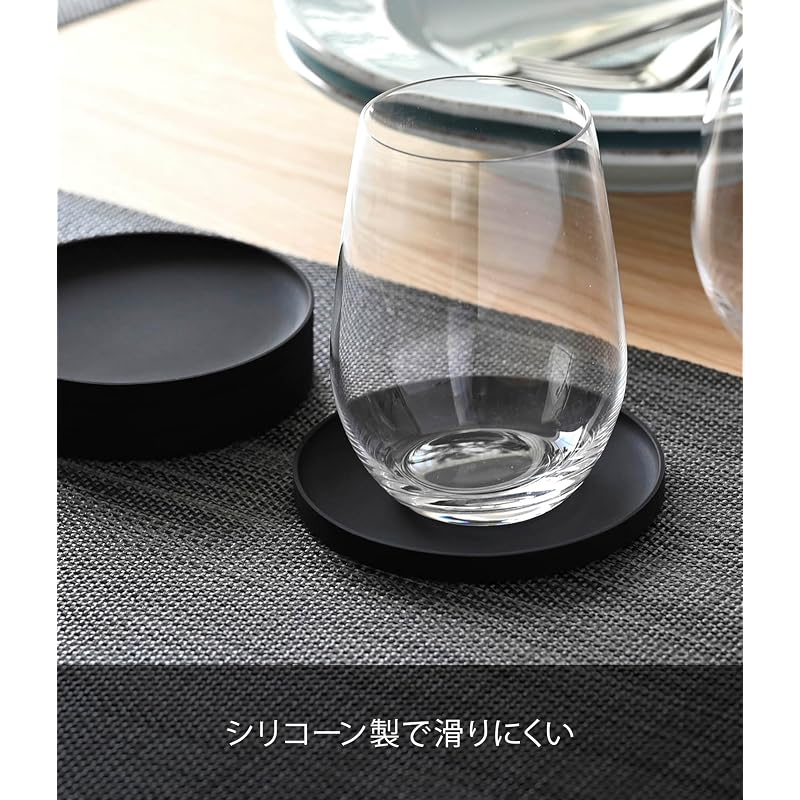 Yamazaki 3D Coaster, Round, Black, Approx. W10 X D10 X H0.9cm, Tower Design, Silicone, 2539