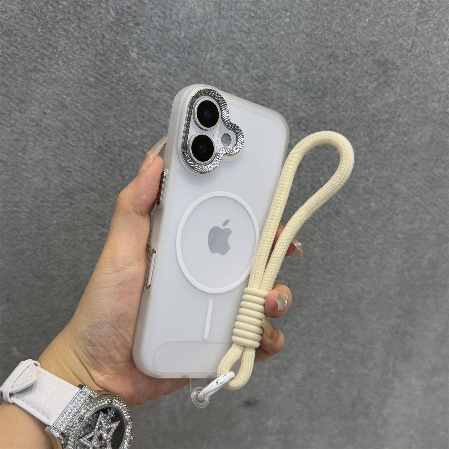 

Роскошный матовый прозрачный чехол для Magsafe, ударопрочный бампер с цветными акцентами для iPhone 16 15 14 Plus 13 12 11 Pro Max, ремешок-шнурок, магнитная крышка For iPhone 13 Pro Max чистый