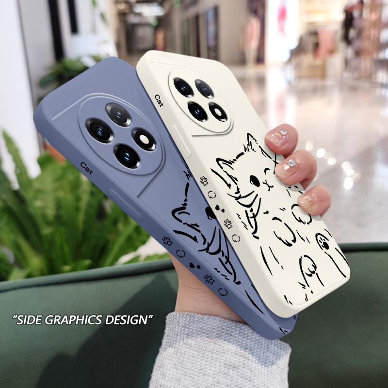 Smart Cat Phone Case For Oneplus 13 13R 12 12R 11 11R 10 10R 10T 9R 9RT 9 8T 8 7 7T Pro 5G Liquid Silicone Cover