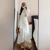 French High-end Ruffle Leaf Edge Bubble Sleeve Dress Women's Summer Design Waist Thin Dress Children