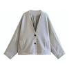 Fall Spring Women Jacket Loose V Neck Pockets Double Button Closure Warm Loose Woolen Coat Mid Length Shopping Commuting Outwear