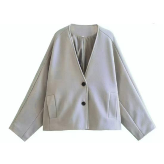 Fall Spring Women Jacket Loose V Neck Pockets Double Button Closure Warm Loose Woolen Coat Mid Length Shopping Commuting Outwear