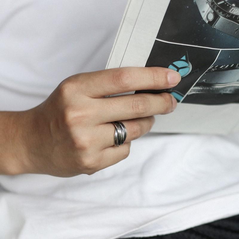 Verstellbarer Offener Ring Herren Damen Sterling Geometrisches Fließendes Design Vintage Stil Finger