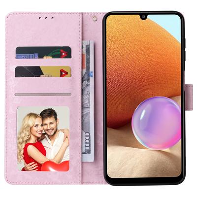 Pro Samsung Galaxy A32 4G (Verze EU) Pouzdro Květinový Design Blokování RFID Kožený Kryt na Telefon