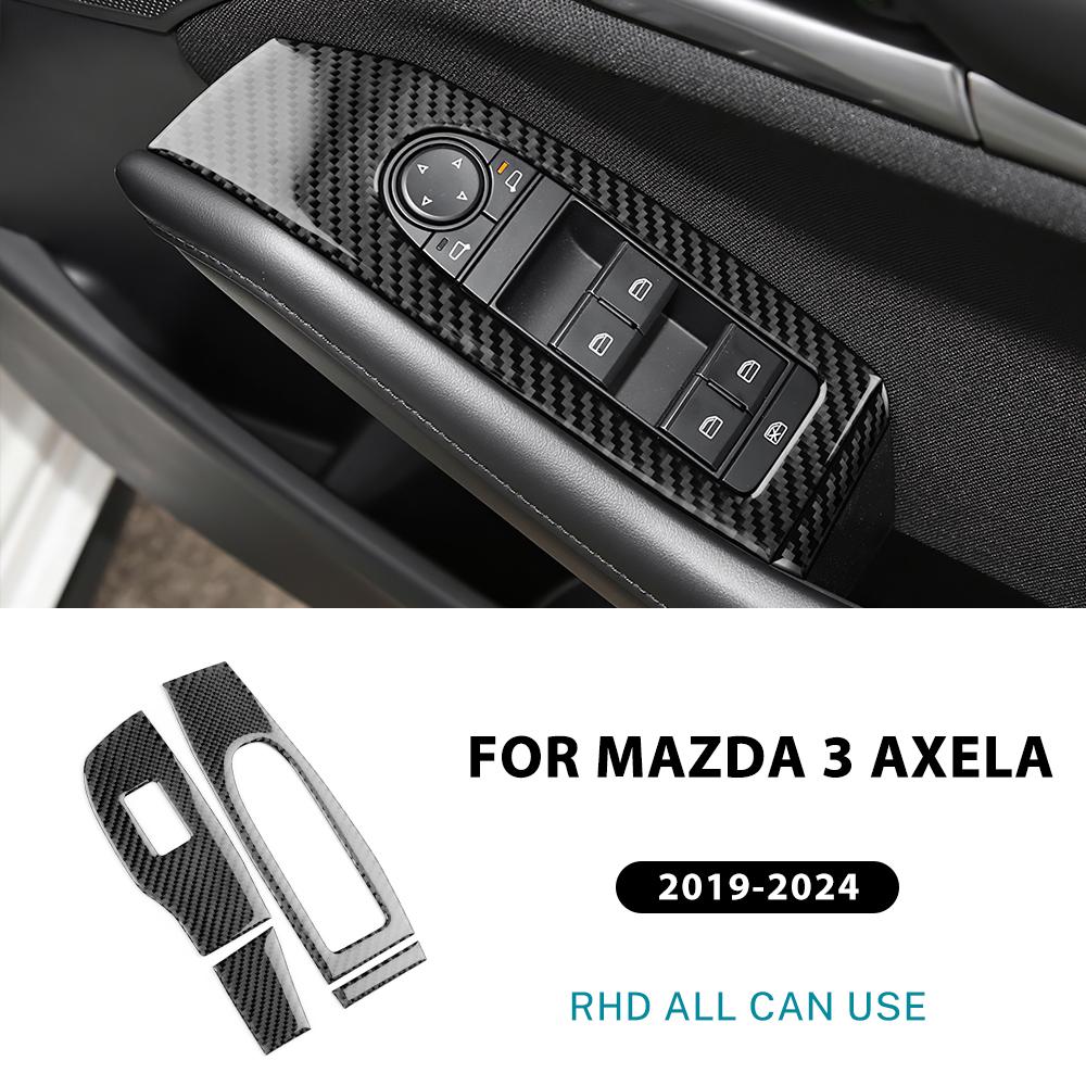 

For Mazda Axela 3 BP 2019-2025 Real Soft Carbon Fiber Sticker LHD RHD Car Front Door Window Lift Panel Interior Trim Accessories