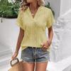 Καλοκαιρινό γυναικείο πουκάμισο Casual Hollow Jacquard V γιακά Φαρδύ κοντομάνικο