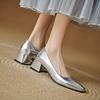 Women's High-heeled Single Shoes Simple and Versatile Thick Heel Large Size Square Head Shallow Mouth Low-top Shoes