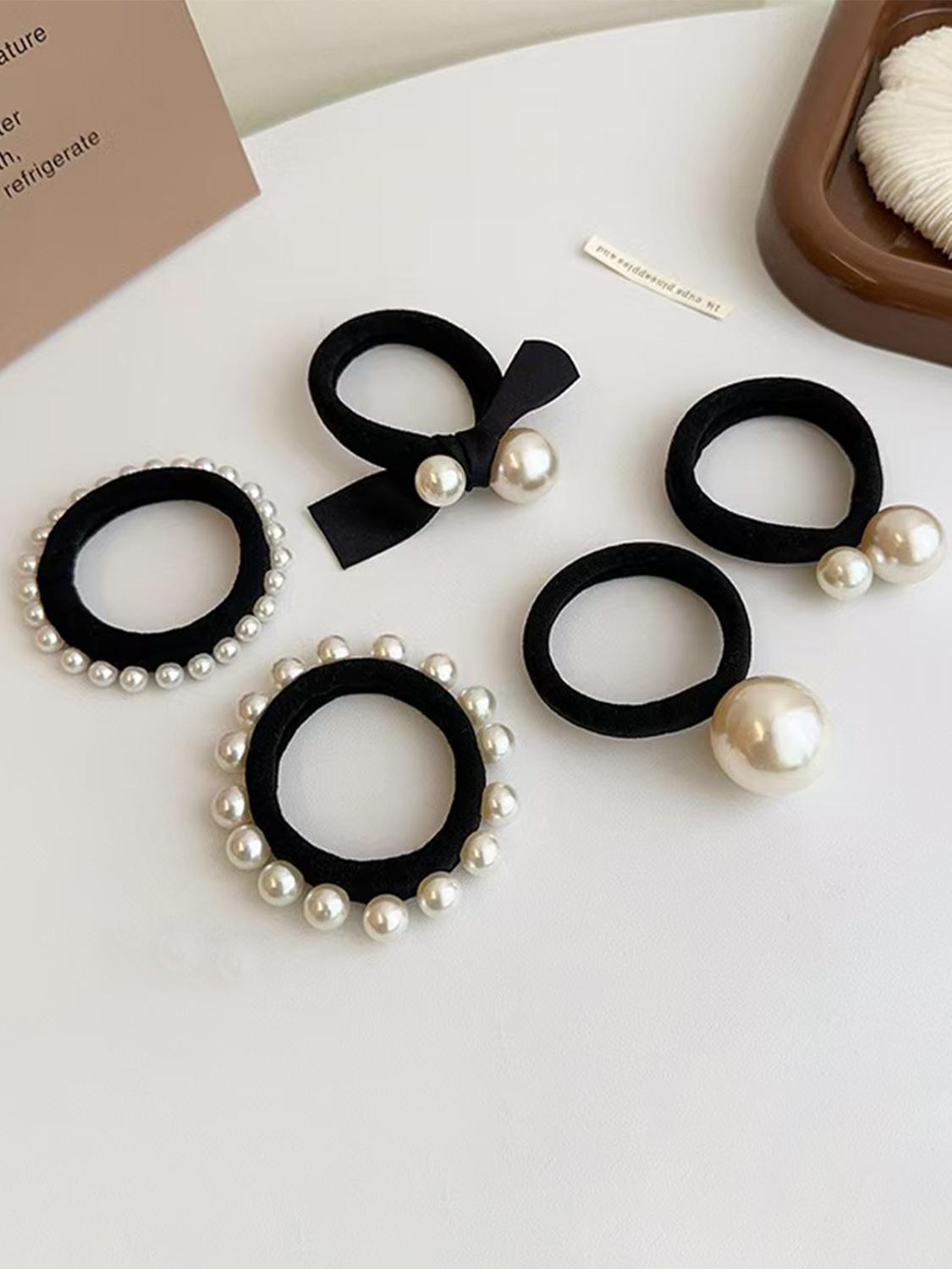 

5 шт. Корейская Мода Простая Жемчужная Резинка для Волос, Маленький Ароматный Ветер Высокая Эластичность Веревка для Головы, Толстое Бесшовное Полотенце Круг Завязанная Голова Ба