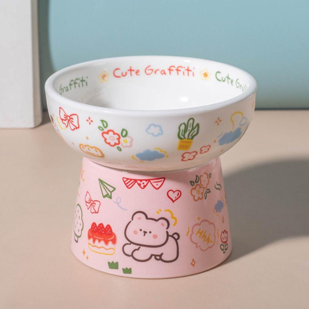 Pet Supplies Ceramic Cat Bowl Creative Cute Pet High Foot Bowl Non-slip Large Capacity Pet Drinking Feeder Water Container