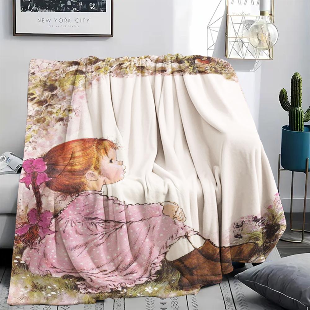 1PC Sarah Kay Print Flannel Blanket, High Quality Comfortable for All Seasons, Home Decor, Warmth and Comfort, Perfect for Christmas Gifts143