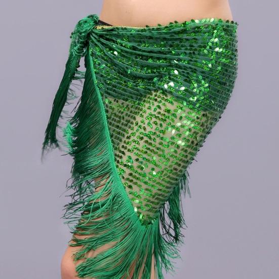 Dámský hip šátek na břišní tance s třásněmi a flitry Trojúhelníkový wrap sukně Pasový řetízek Kostým pro vystoupení na hudebním festivalu