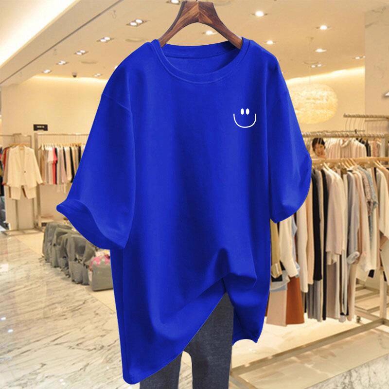 Women's 2026 Summer Smiley Face Graphic Round Neck Short Sleeve Loose Fit T-shirt