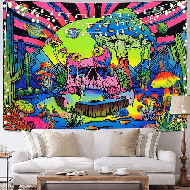 Психоделический Грибной Гобелен Триповый Череп Бохо Искусство Готический Скелет Настенное Украшение Тапиз Богемный Декор Комнаты Эстетический 200x150cm