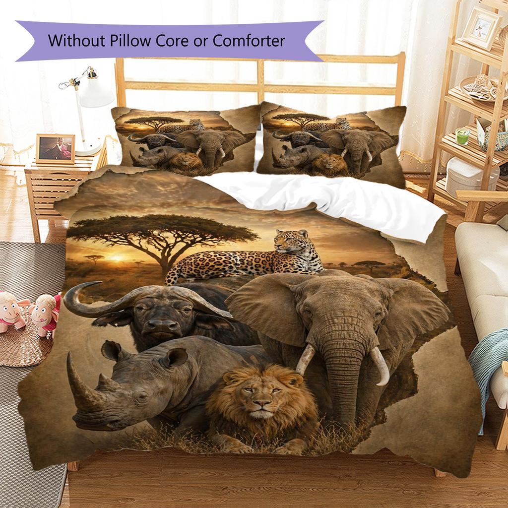 African Animals Pattern Bedding Set Quilt Cover Pillowcase Home Decor Gift (1 * Duvet Cover + 2 * Pillowcase, Without Core)