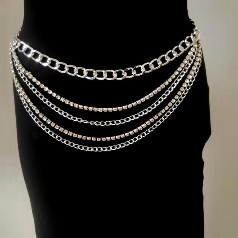 

Fashion Geometric Chain Body Chain Metal Rhinestone Claw Chain Multi-layer Tassel Waist Chain Women срібний