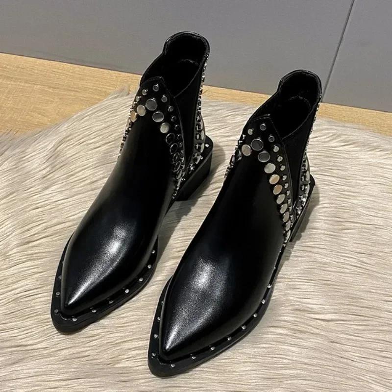 New Womens Ankle Boots Sexy Pointed Toe Punk Style Rivet-decorated Women's Knight Boots Winter Warm and Fashion Short Boots
