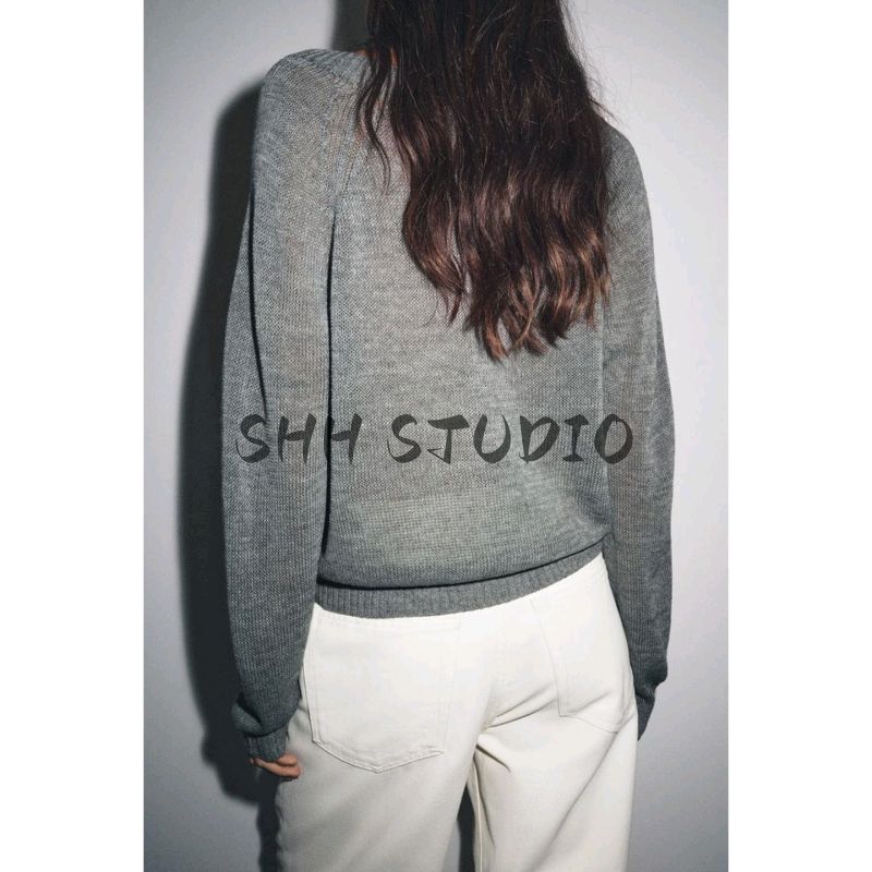 Fall New Women's Clothing French Rib Closing Baker Style off-Neck Long Sleeves Knitwear 2142135