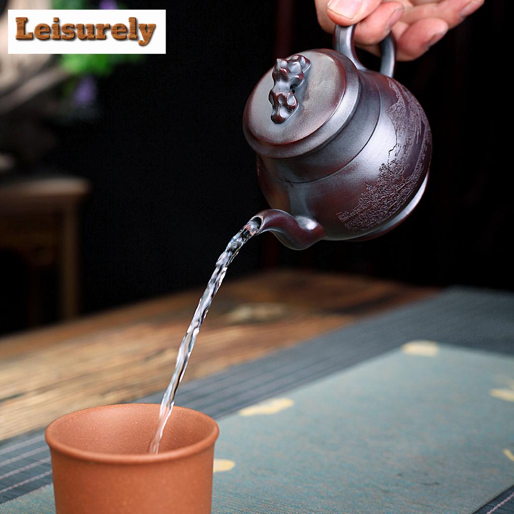 320ml Ancient Yixing Purple Clay Teapots Handmade Pot Raw Ore Antique Red Mud Kettle Chinese Zisha Tea Set Cafes Decoration Gift