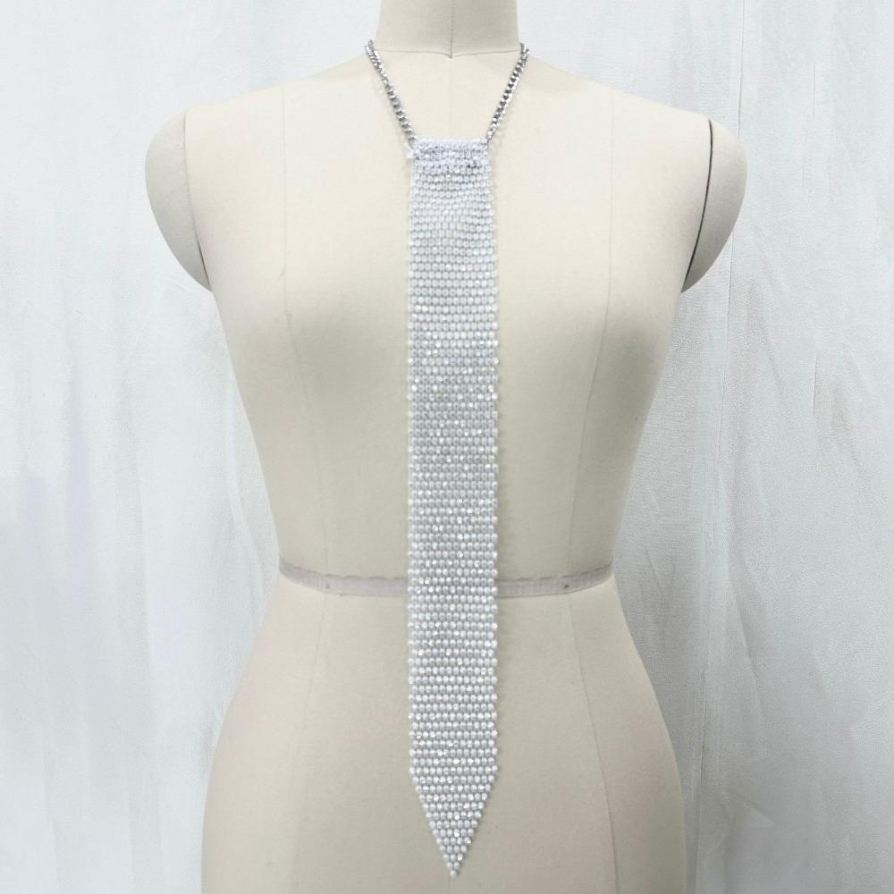 Narrow Crystal Rhinestone Neck Tie Soft Glitter Cravat Shiny Metal Sequin Necktie  Party