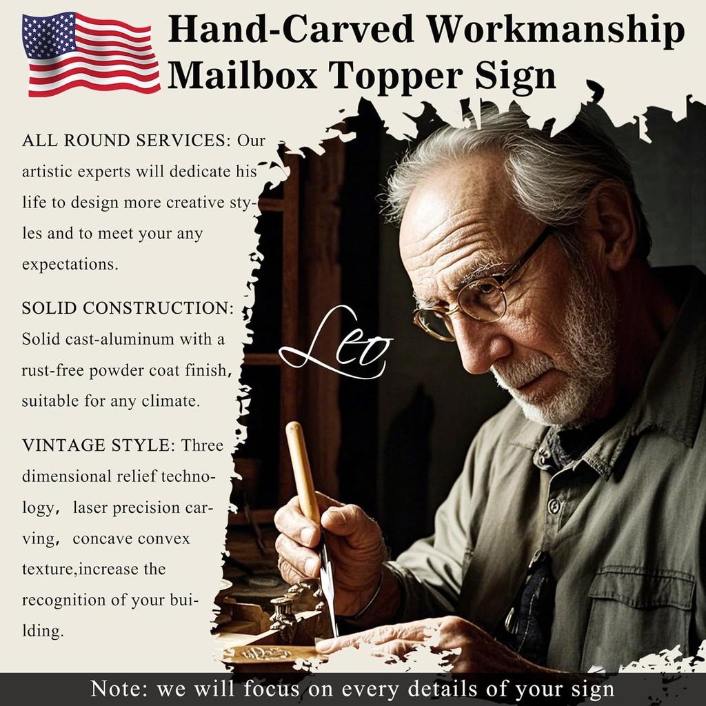 Custom Mailbox Topper Address Sign - 8'' x 4.3'' Hand-Carved House Numbers for Outside, Top Mount Double Sided 911 Visibility Plaque Plate Metal