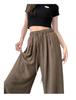 Women's Summer High-Waist Straight Brown Pleated Cotton-Linen Sunscreen Pants